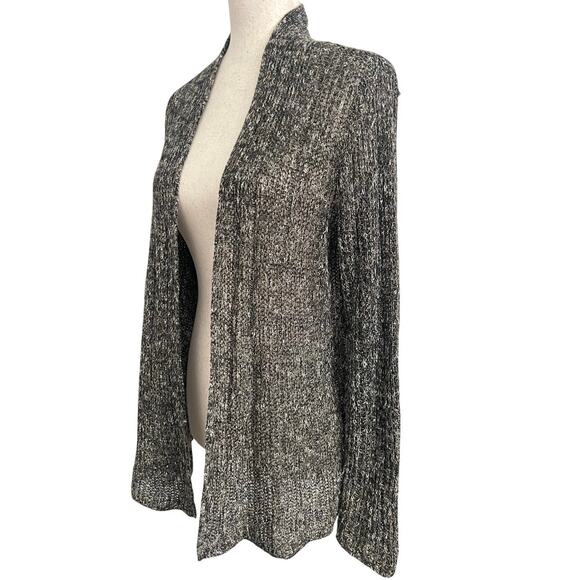 Eileen Fisher Open Front Italian Yarn Cardigan Women’s Sz M Black White Marled - Picture 3 of 6